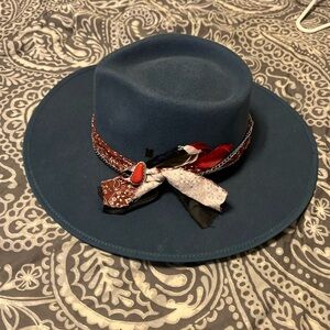 Stylish Blue Cowboy Hat with Multicolor Band
